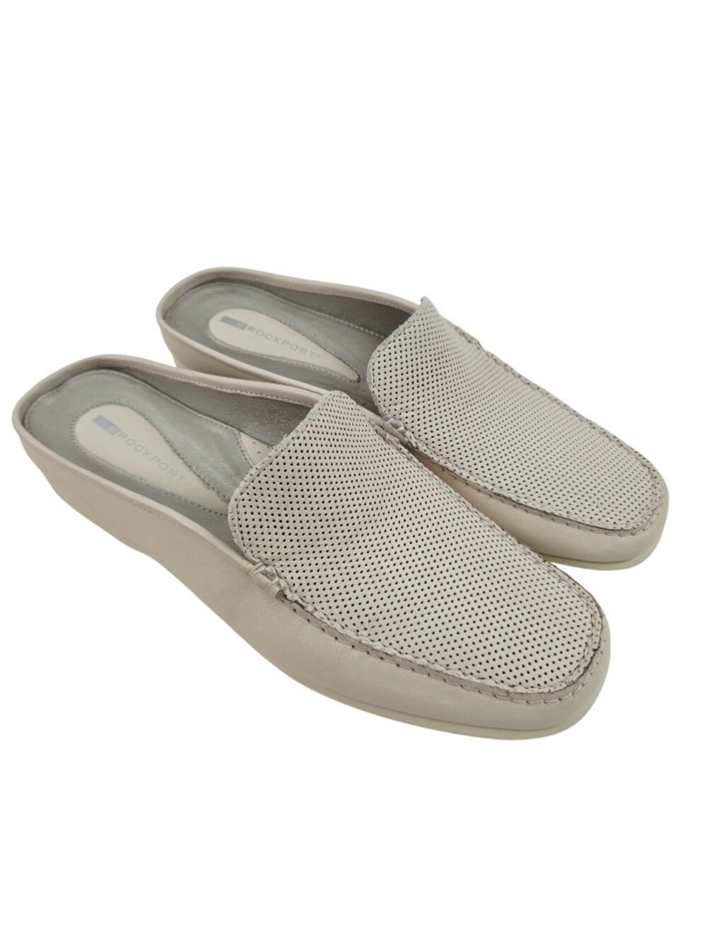 Rockport Mule Loafers Womens Size 9 Beige Leather Perforated Slip On Comfort - Picture 1 of 11